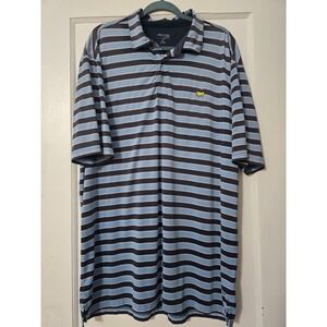 Masters Tech Polo Shirt Mens XL Blue Striped Performance Golf Stretch‎ Logo